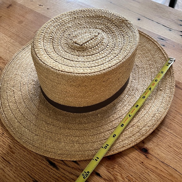 VINTAGE Tan Straw Garden Hat with Brown Band, Size 7 1/4 - Picture 4 of 7